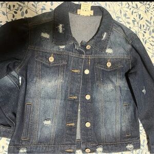 Soho Distressed Blue Jean Jacket Unicorn Embroidered